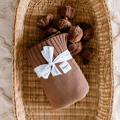 Pom Pom Tassel Blanket - Chocolate