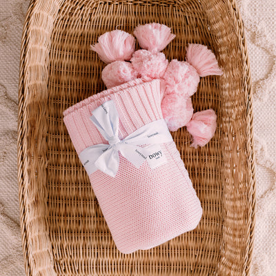 Pom Pom Tassel Blanket - Pink