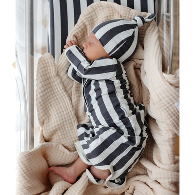 Baby Knotted Gown - Slate Stripe