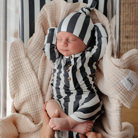 Baby Knotted Gown - Slate Stripe