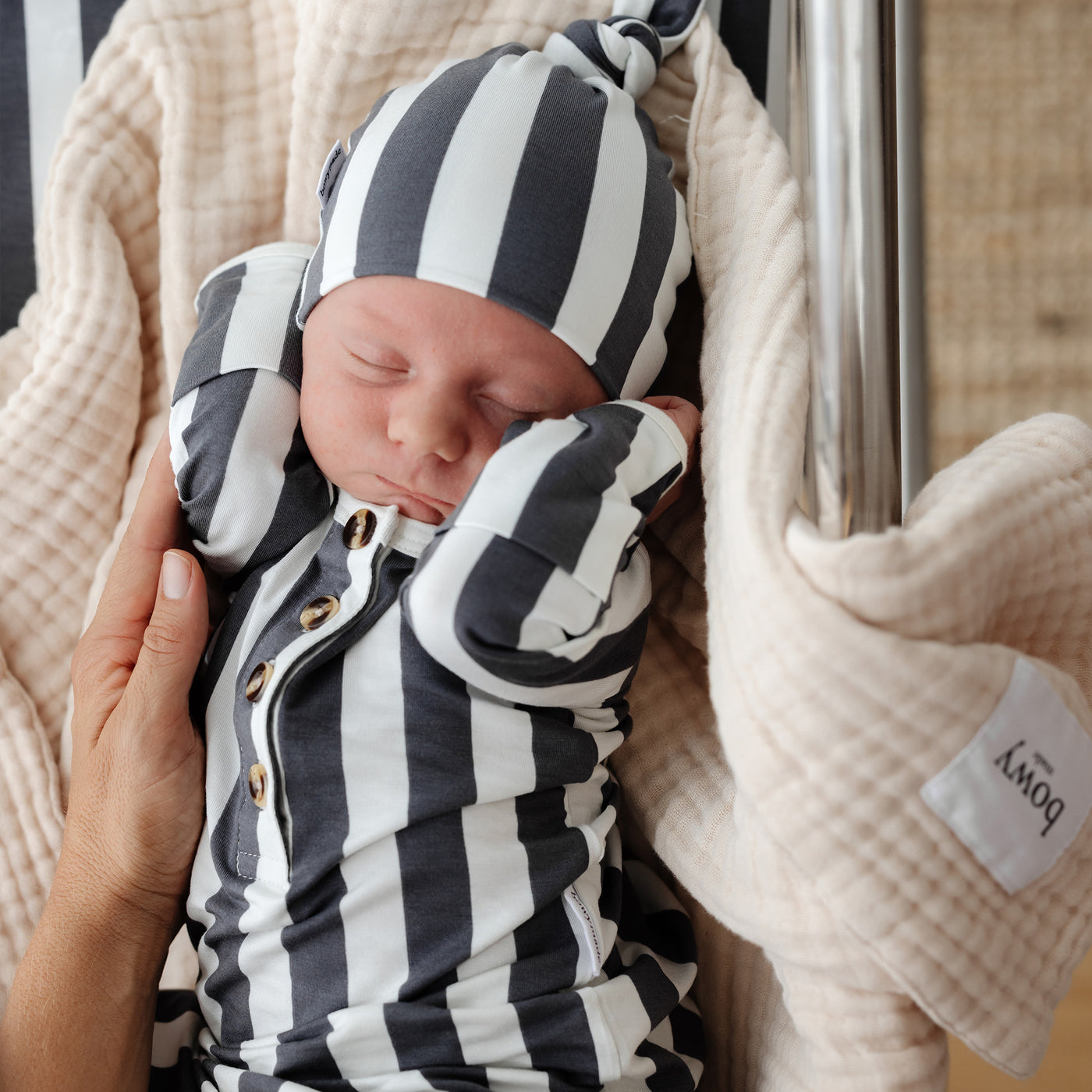 Baby Knotted Gown - Slate Stripe