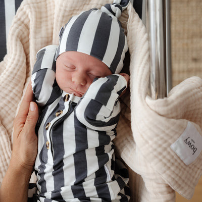 Baby Knotted Gown - Slate Stripe