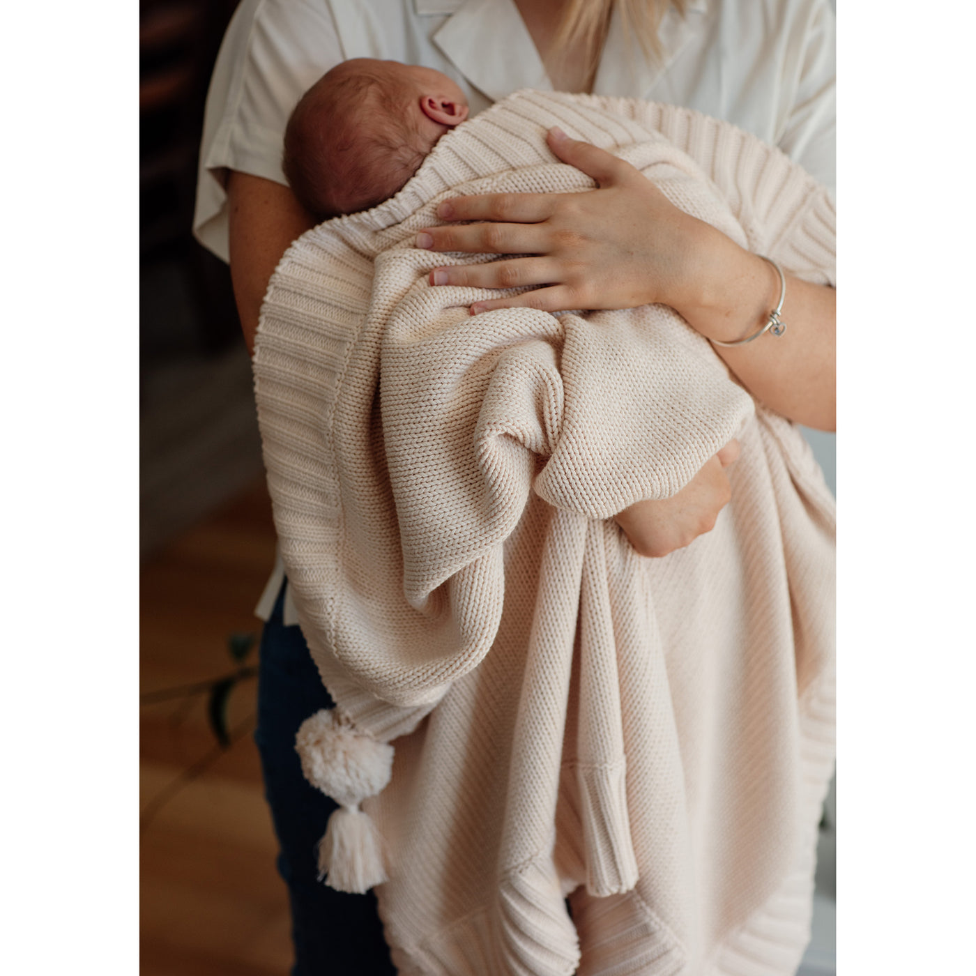 Pom Pom Tassel Blanket - Oak