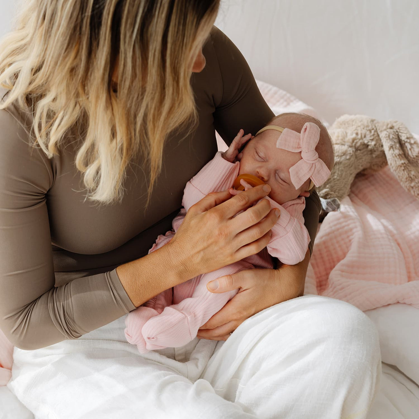 Baby Bow Headband 2pc - Pink & Vanilla