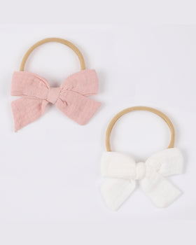 Baby Bow Headband 2pc - Pink & Vanilla