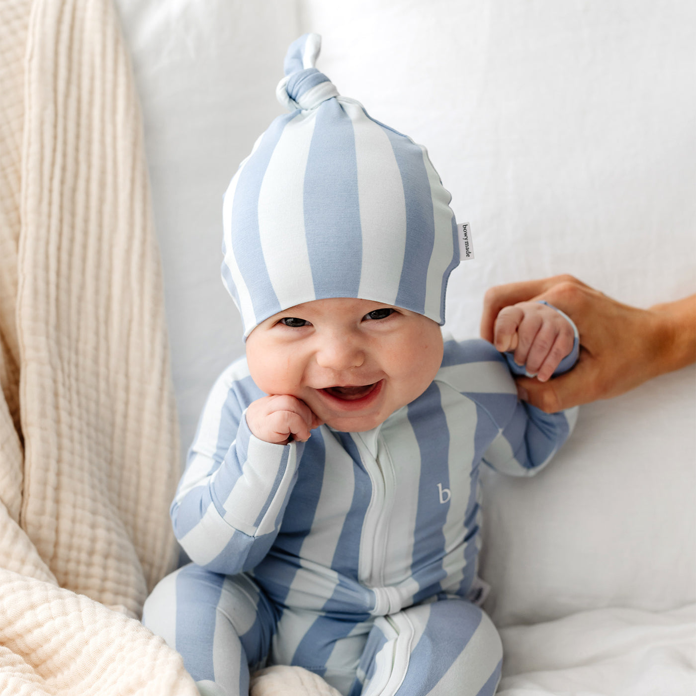 Top Knot Beanie - Blue Jay Stripe