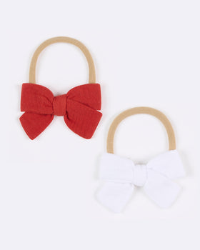 Baby Bow Headband 2pc - Red & White