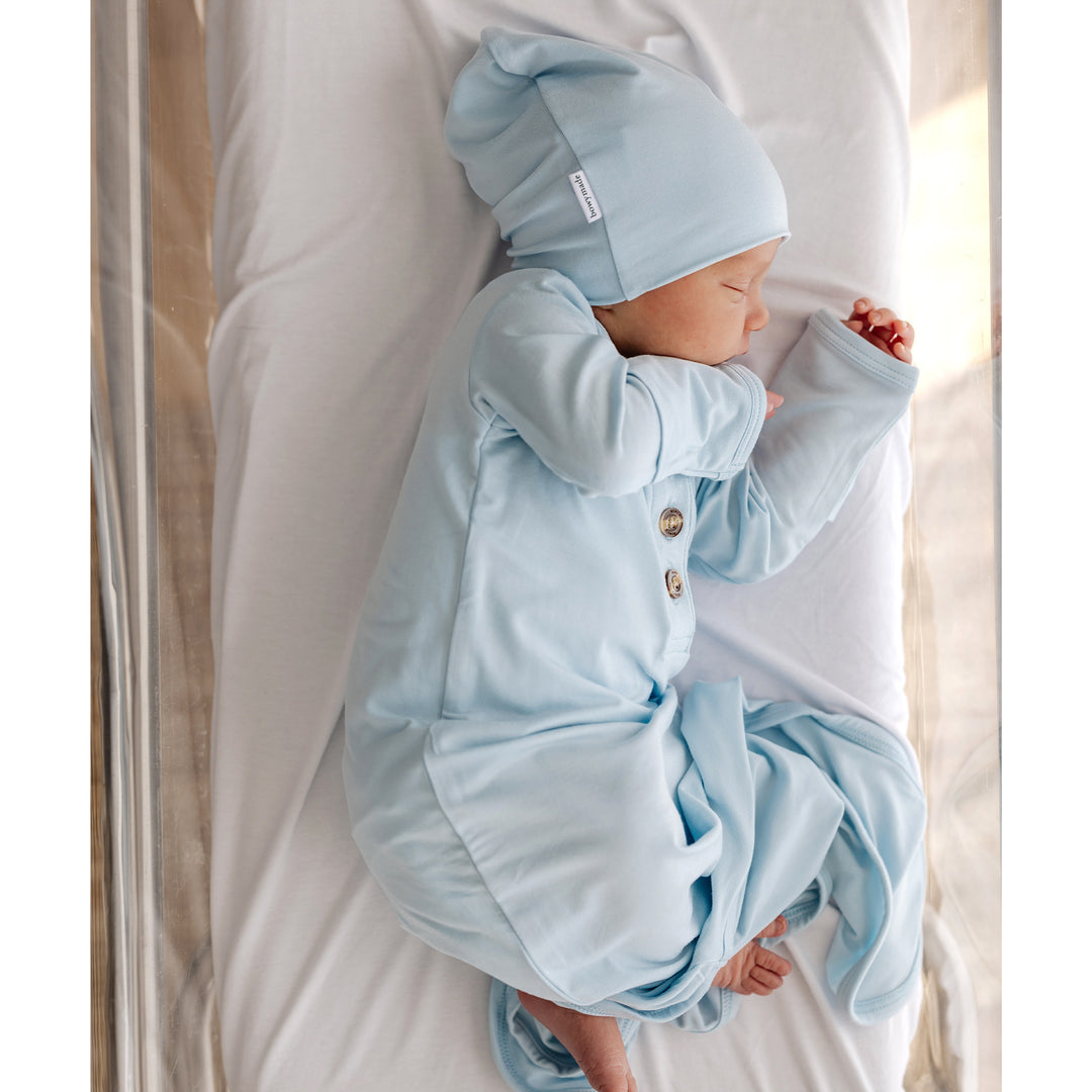 Baby Knotted Gown Sky – Bowy Made - Main Image