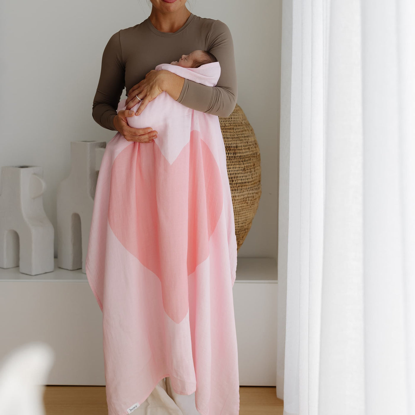 Muslin Swaddle - Pink Heart