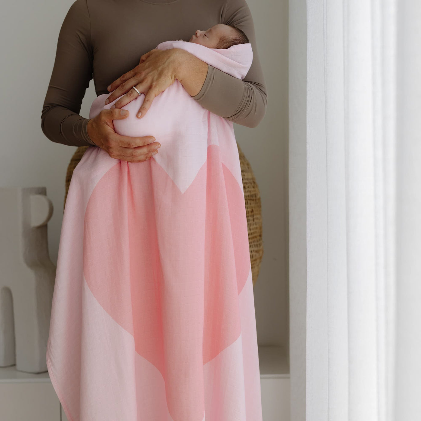 Muslin Swaddle - Pink Heart