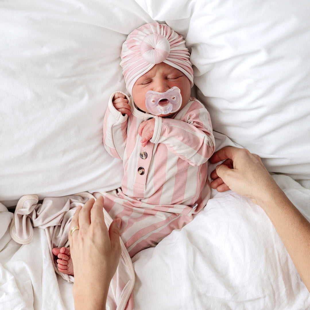 Baby Knotted Gown - Pink Musk Stripe – Bowy Made
