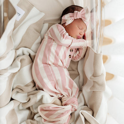 Baby Knotted Gown - Pink Musk Stripe