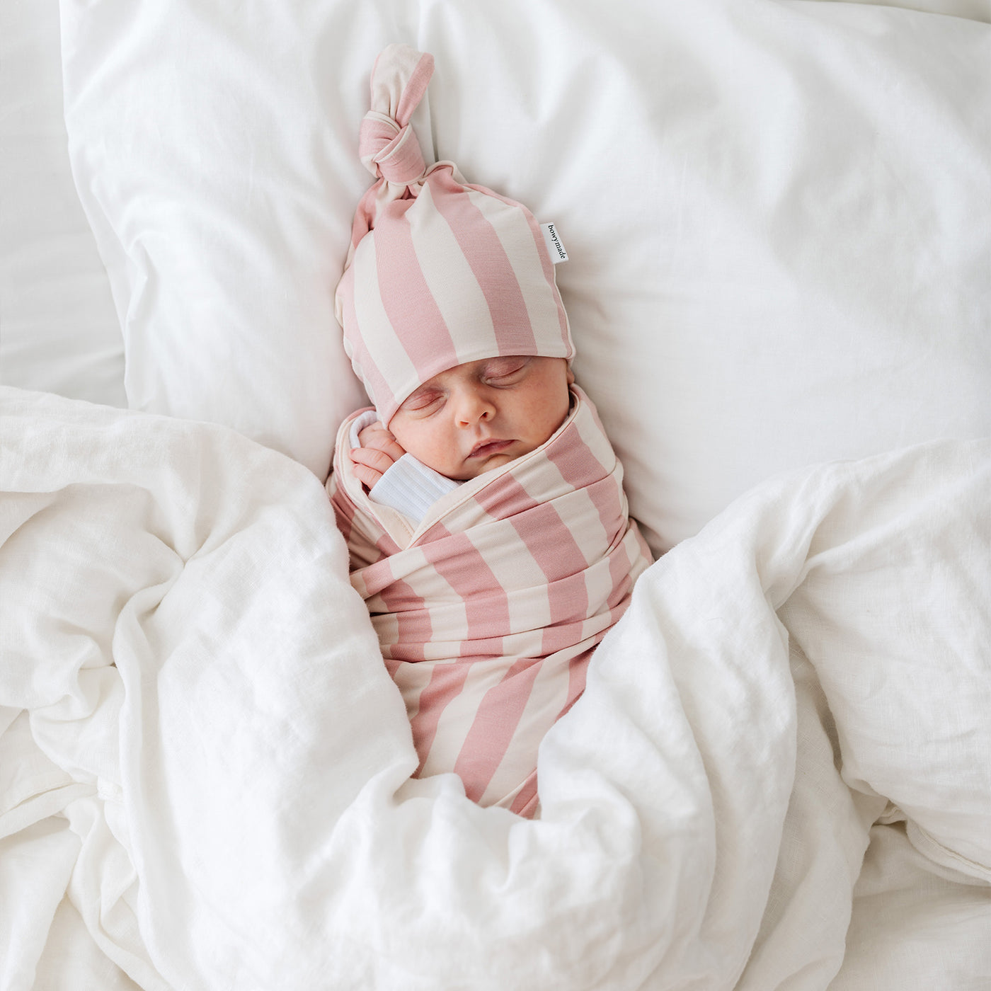 Top Knot Beanie - Pink Musk Stripe