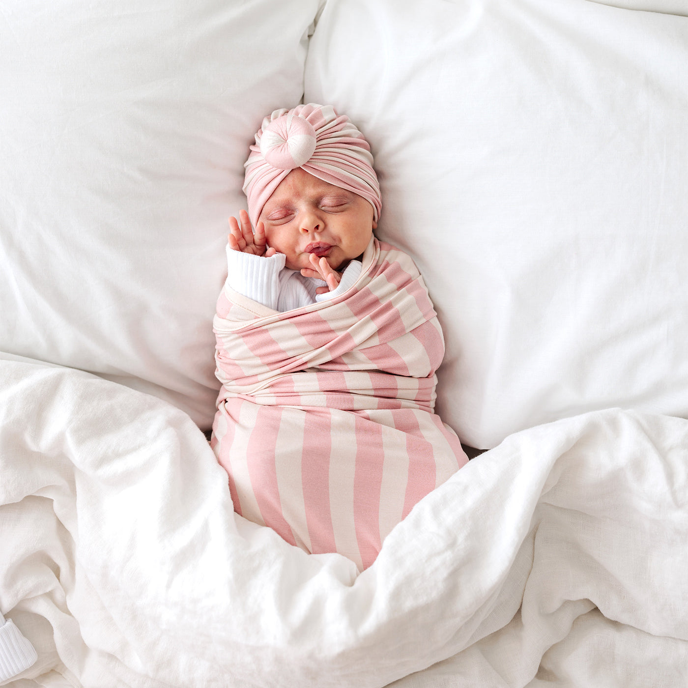 Traditional Baby Turban - Pink Musk Stripe