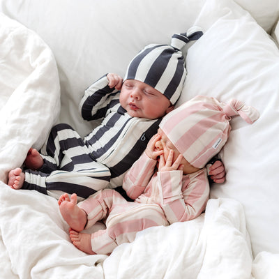 Top Knot Beanie - Slate Stripe