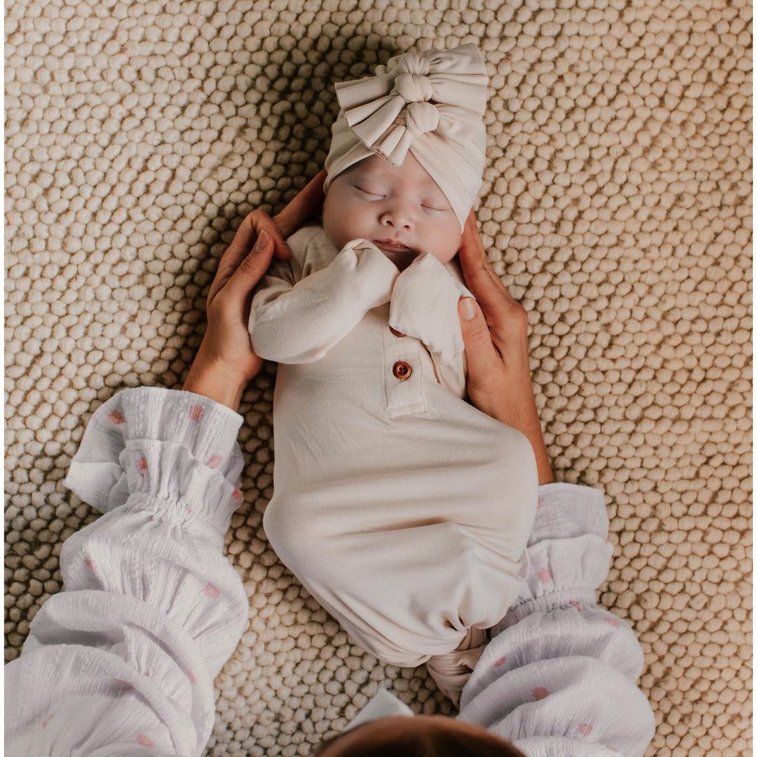 帽子 ANDMARY Baby knit babushka Ivory Cream-Knotted-Gown-Baby-