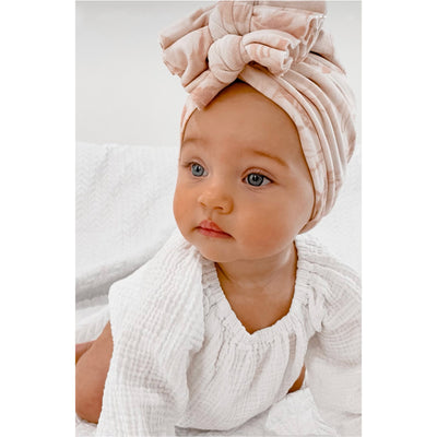 Cute baby wearing Floral Bowy Turban